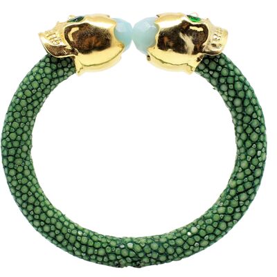 Skull bracelet in green Galuchat