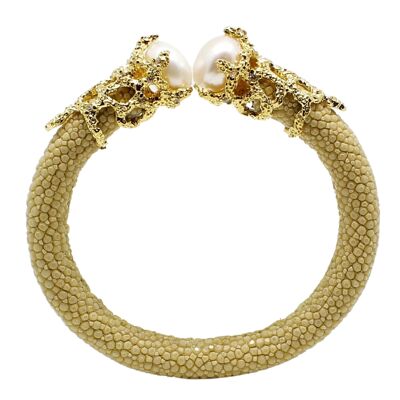 Bracelet perles en Galuchat beige avec perles