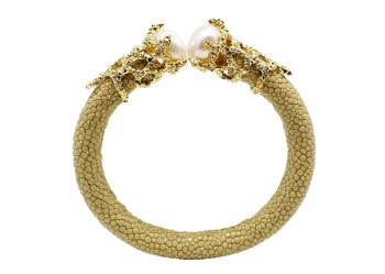 Bracelet perles en Galuchat beige avec perles 1