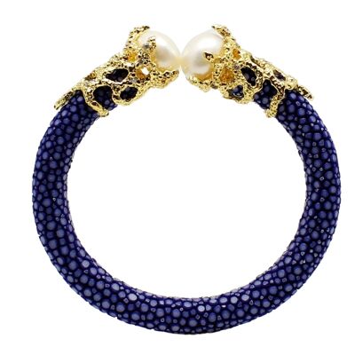 Pulsera Perlas en Galuchat azul royal con perlas