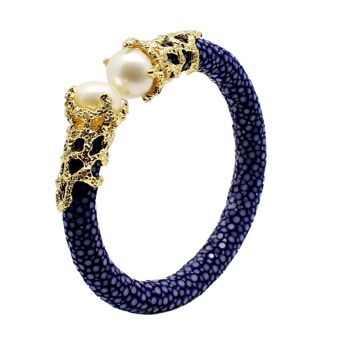 Bracelet perle en Galuchat bleu roi avec perles 2
