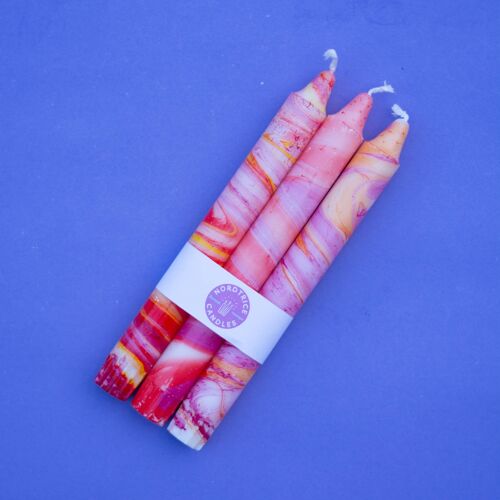 Taper candles - 3 pack/ Marble Red