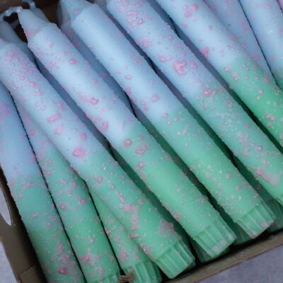 Taper candles - turquise/mint, pink drops