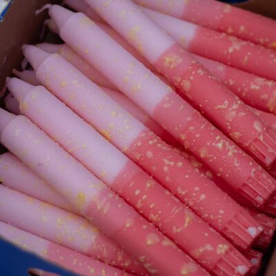 Taper candles - pink/red, yellow drops