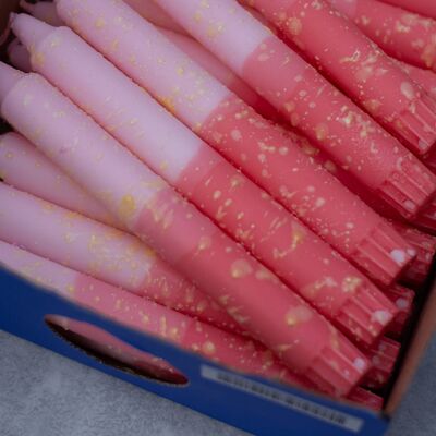 Taper candles - pink/red, yellow drops