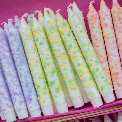 Taper candles - rainbow confetti lemon