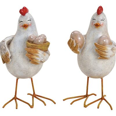 Huhn mit Eier aus Poly, Metall Füße Weiß 2-fach, (B/H/T) 12x20x9cm