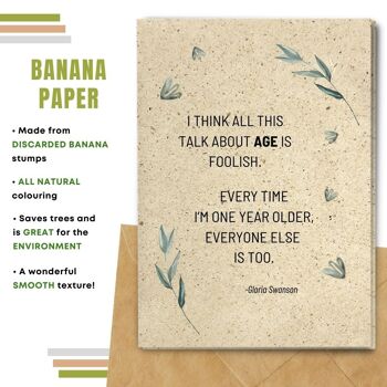 Cartes de citation d'anniversaire écologiques faites à la main | Cartes d'anniversaire durables | Fabriqué avec du papier de graines à planter, du papier banane, du papier caca d'éléphant, du papier café et plus encore | Lot de 8 cartes de vœux | Parler de l'âge est idiot 7