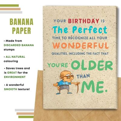 Handmade Eco Friendly Birthday Quote Cards | Sustainable Birthday Cards | Made With Plantable Seed Paper, Banana Paper, Elephant Poo Paper, Coffee Paper, Cotton Paper and more | Pack of 8 Greeting Cards | You're Older than Me