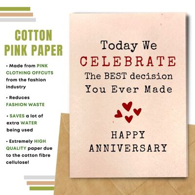 Handmade Eco Friendly Anniversary Cards | Sustainable Anniversary Cards | Made With Plantable Seed Paper, Banana Paper, Elephant Poo Paper, Coffee Paper and more | Pack of 8 Greeting Cards | Best Decision You Ever Made