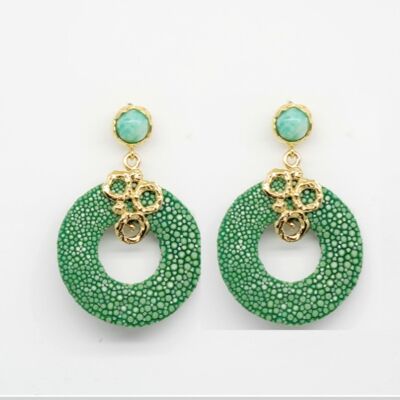 Green Galuchat earrings with green jade