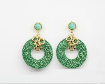Boucles d'oreilles Galuchat vert avec jade vert 1