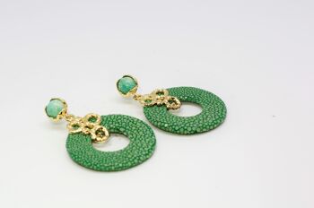 Boucles d'oreilles Galuchat vert avec jade vert 2