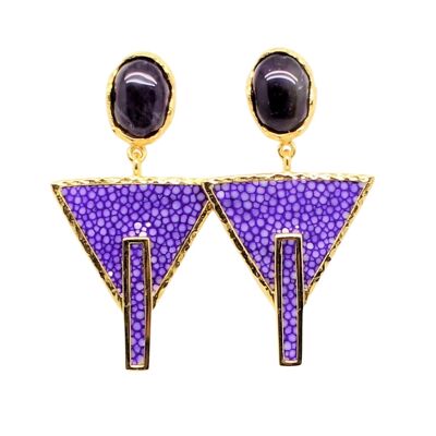Ägypten-Ohrringe aus violettem Galuchat mit Amethyst
