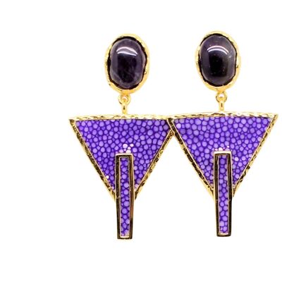 Ägypten-Ohrringe aus violettem Galuchat mit Amethyst