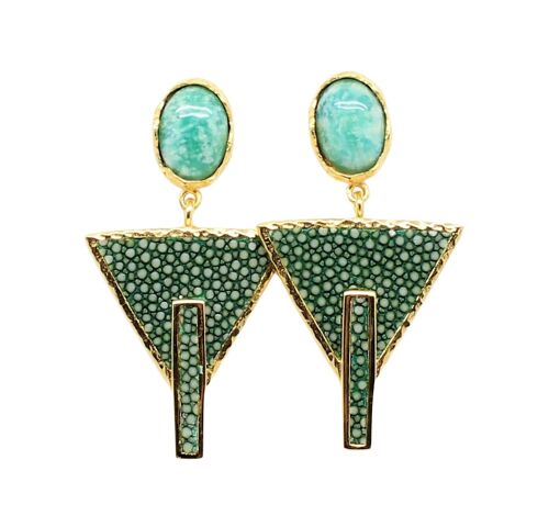 Pendientes Egipto en galuchat verde con jade verde