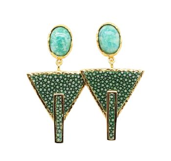 Boucles d'oreilles Egypte en galuchat vert avec jade vert 1