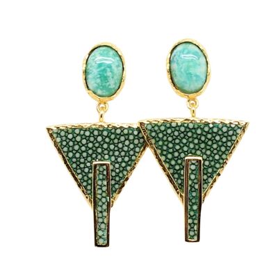Boucles d'oreilles Egypte en galuchat vert avec jade vert