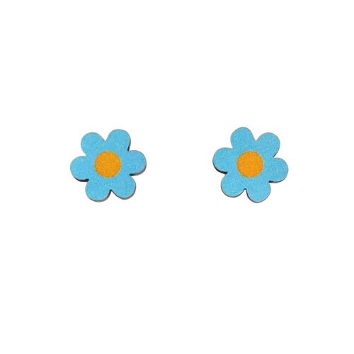 midi daisy stud blue digitally printed wooden earrings
