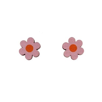midi daisy stud pink digitally printed wooden earrings