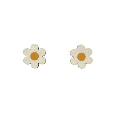 midi daisy stud white digitally printed wooden earrings
