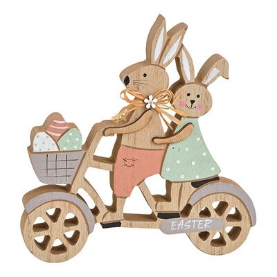 Hase Paar auf Fahrrad aus Holz Bunt (B/H/T) 16x17x2cm