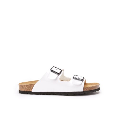 Ciabatta due fasce ALBERTO in eco-pelle bianco da donna. Codice fornitore MD6051