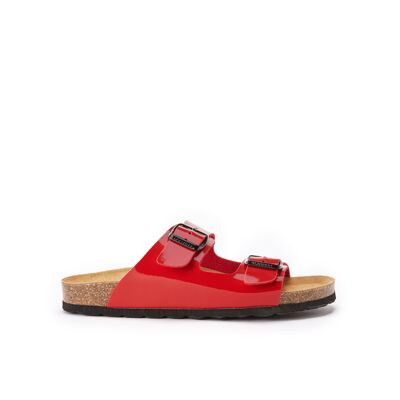 ALBERTO two-band slipper in red eco-leather for women. Supplier code MD6052