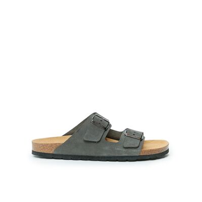 ALBERTO two-band slipper in gray leather for MEN. Supplier code MD6067