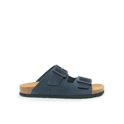 ALBERTO two-band slipper in blue leather for women. Supplier code MD6079