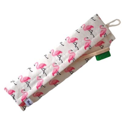 Pochette brosse à dents (taille adulte) - Flamant rose