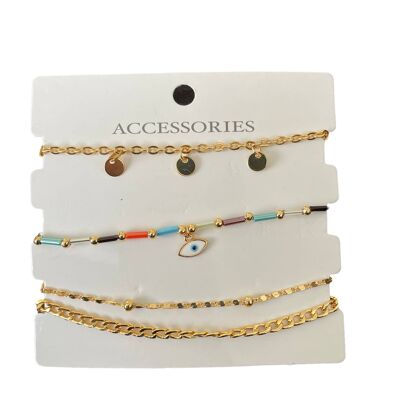 18 CT GOLD PLATED TRIPLE BRACELET EVIL EYE WHOLESALE