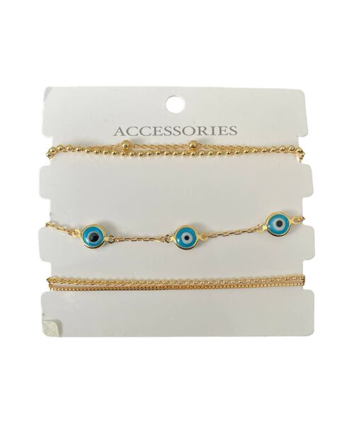 EVIL EYE TRIPLE BRACELETS WHOLESALE/GOLD-SILVER PLATED