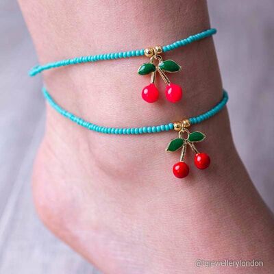 CHERRY BEADED ANKLETS