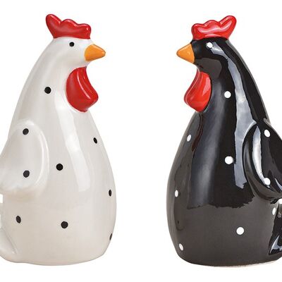 Huhn aus Keramik Weiß, schwarz 2-fach, (B/H/T) 7x13x7cm