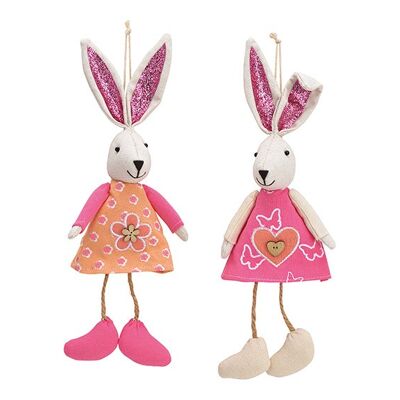 Hänger Hase aus Textil Pink/Rosa 2-fach, (B/H/T) 9x27x5cm