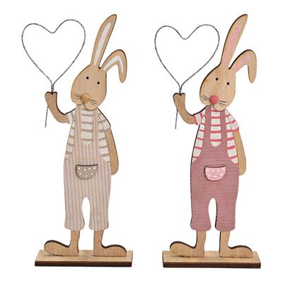Aufsteller Hase mit Herz aus Holz Pink/Rosa, beige 2-fach, (B/H/T) 11x30x4cm