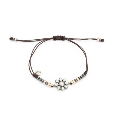 ma-293 pulsera plata macramé ojo de gato rosa, calcedonia