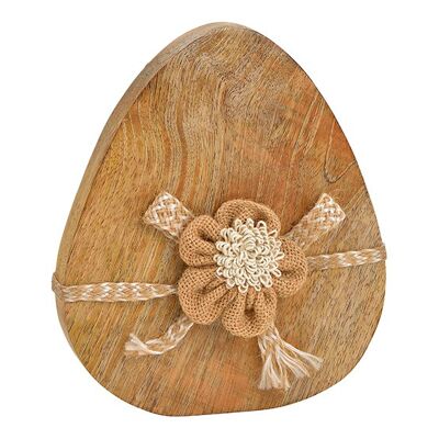 Aufsteller Ei aus Mangoholz, Jute Blume Dekor Braun (B/H/T) 16x20x3cm