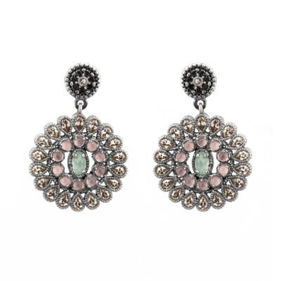 p718 pendientes plata calcedonia, ojo de gato rosa y circonita cava