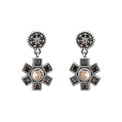 p733 pendientes plata circonita brown y cava