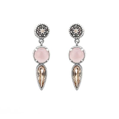 p760 pendientes plata cuarzo rosa, circonita cava