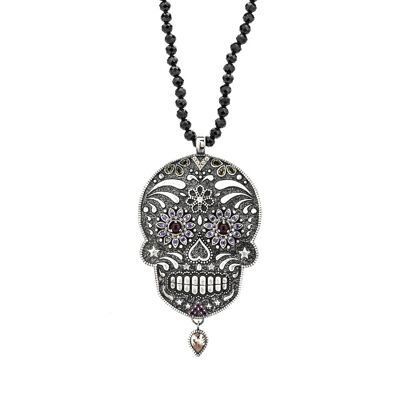 sks148 colgante plata calavera grande, granate, onix y circonitas.