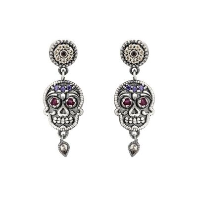 sks152 pendientes plata calavera granates y circonitas.