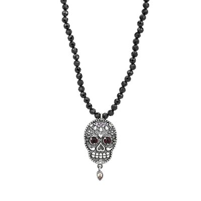 sks164 colgante plata calavera granates, onix y circonitas.