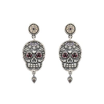 sks165 pendientes plata calavera granates y circonitas.