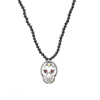 sks166-2 colgante plata calavera mediano ojo de gato verde, granate y circonitas cava.