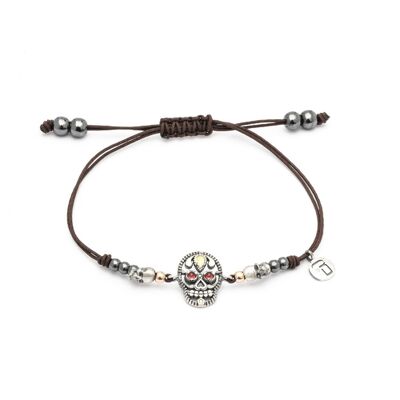 sks179 pulsera plata macramé calavera pequeÃ±a ojo de gato verde, granate y circonitas cava.