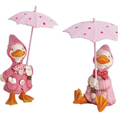 Ente mit Schirm aus Poly, Metall Pink/Rosa 2-fach, (B/H/T) 7x11x6cm