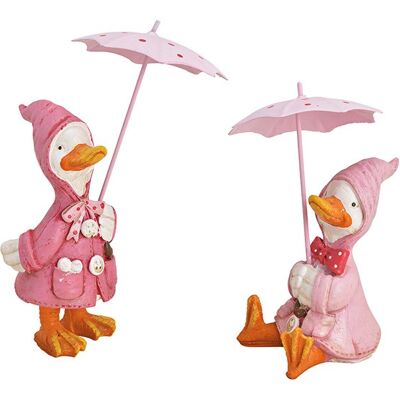 Ente mit Schirm aus Poly, Metall Pink/Rosa 2-fach, (B/H/T) 8x14x8cm